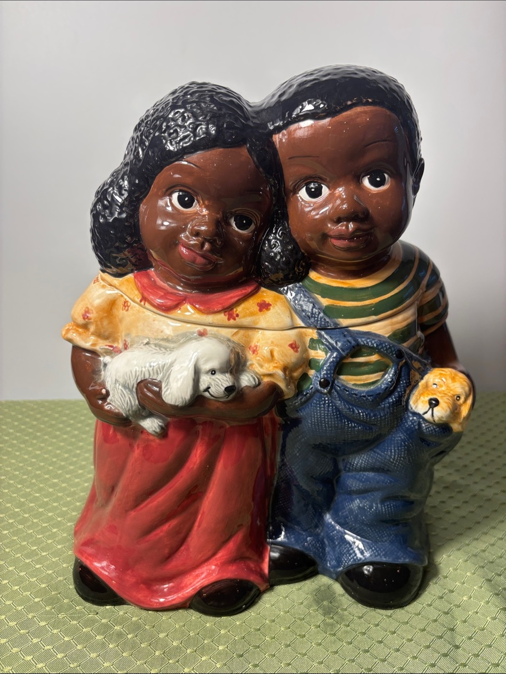 Vintage GKA Ceramic cookie Jar.  Two Children with their Dogs.